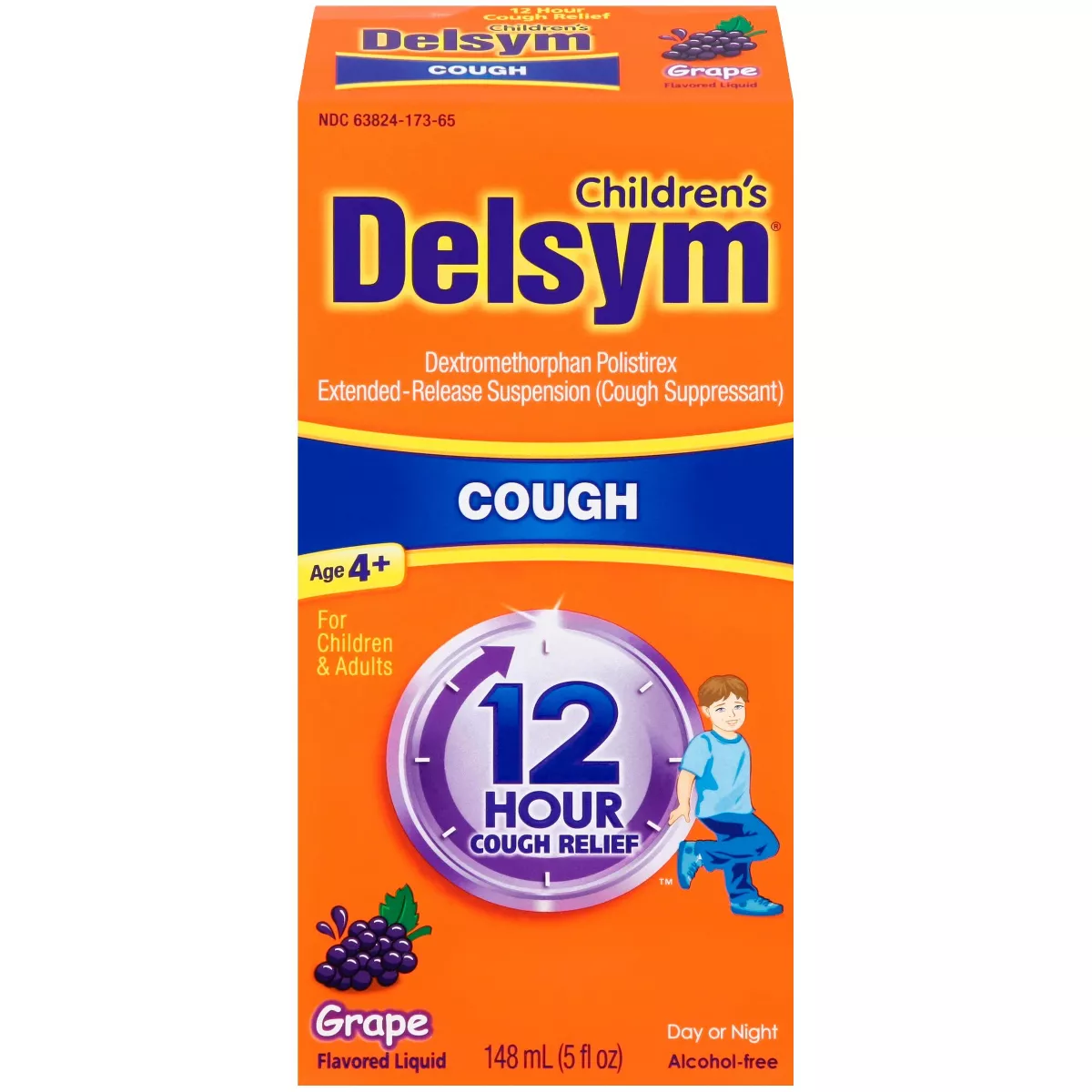 Delsym Child Extended Release Cough Suppressant 12 Hour Relief Syrup, Grape-Flavored - 5 Oz